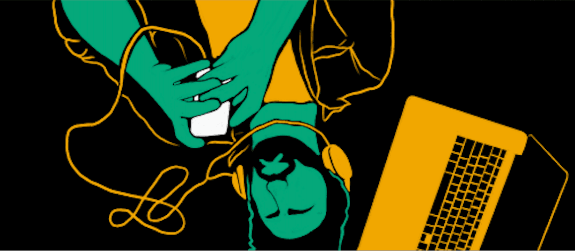 Man listening to headphones. The cover of the Winnipeg Tech Newsletter.